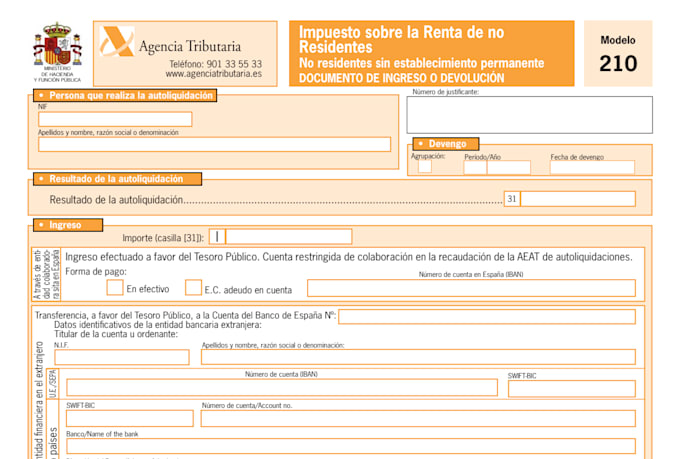 file your modelo 210 non resident tax return in spain